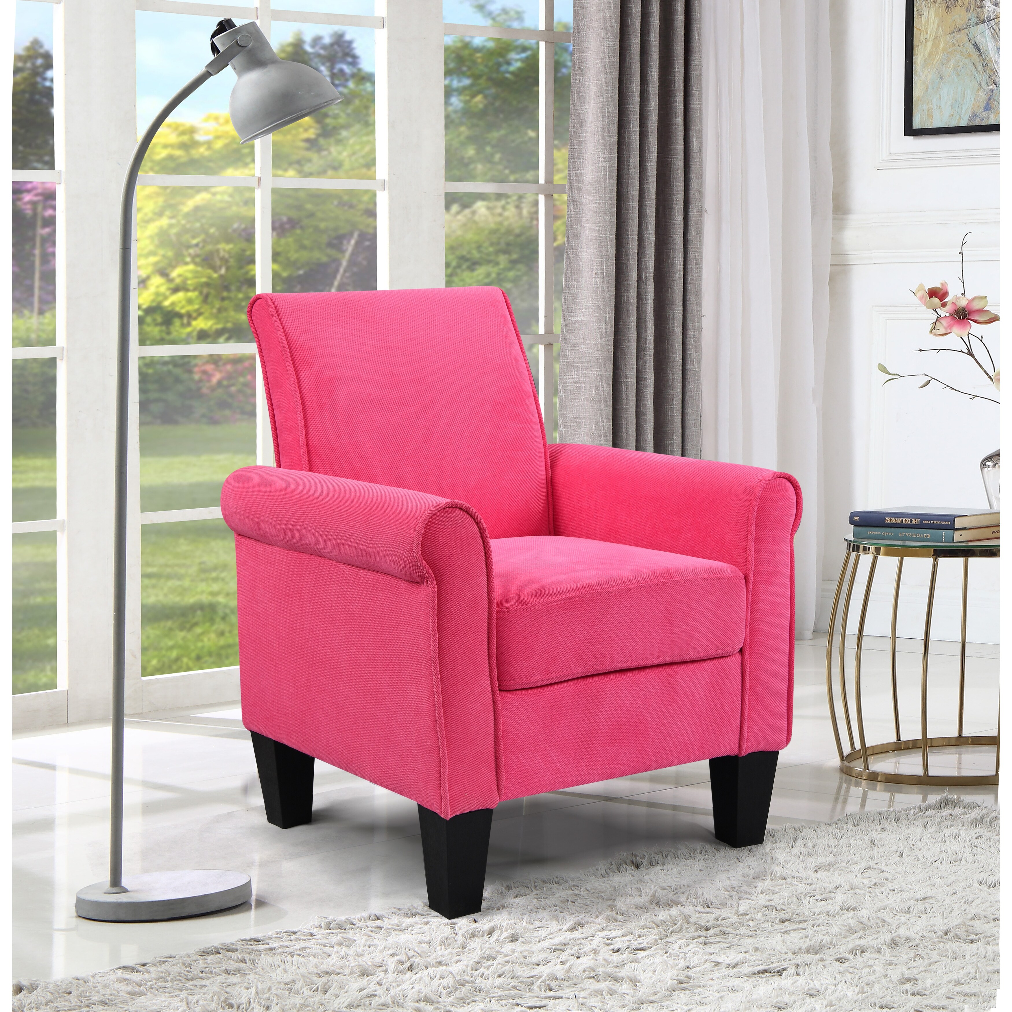 High Quality Fabric Accent Chairs， Sleek Lounge Chairs Comfy Sofa Chair， PU Leather Flared Armchair for Livingroom， Pink