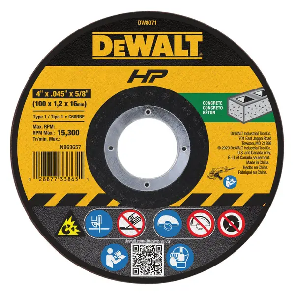 DEWALT 4x.045x5/8 HP Concrete/Masonry Wheel