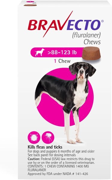 Bravecto Chew for Dogs， 88-123 lbs， (Pink Box)