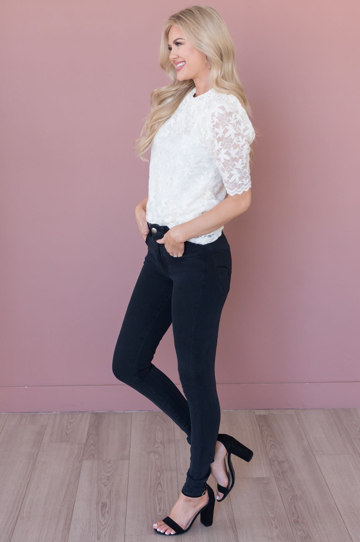 Picture Perfect Modest Lace Bodice Blouse