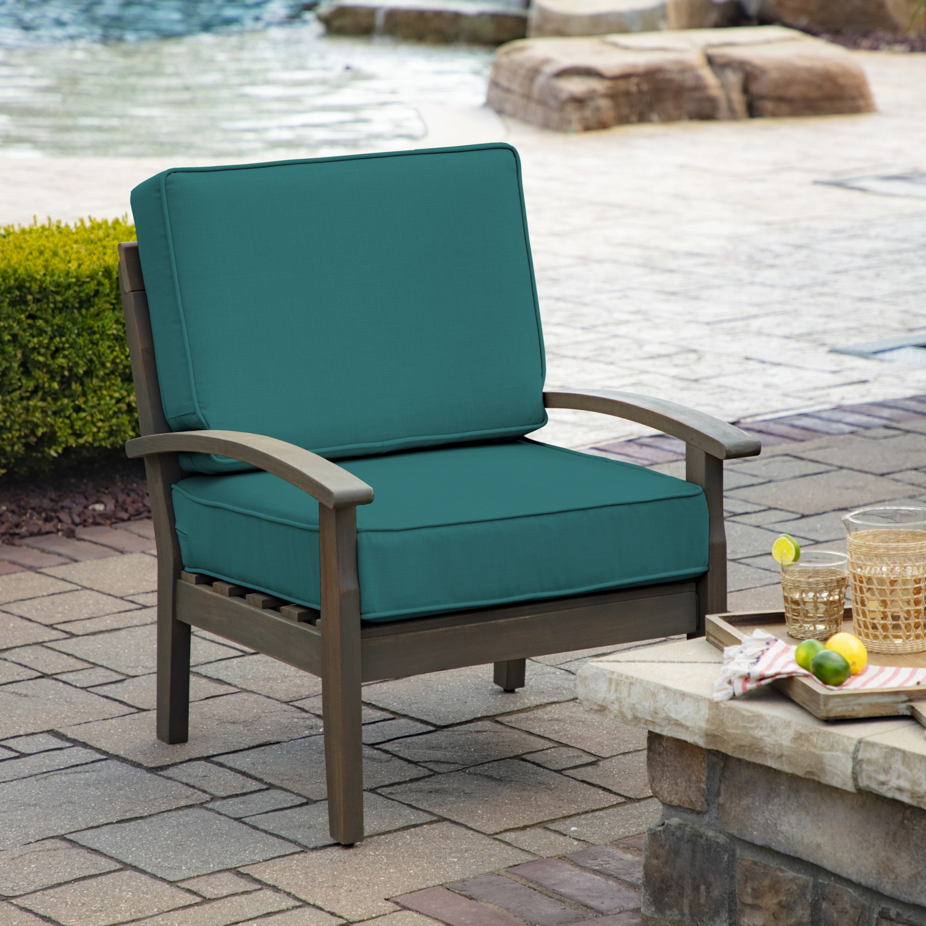 Arden Selections ProFoam Essentials Outdoor Deep Seating Cushion Set 24 x 24， Peacock Blue Green Texture