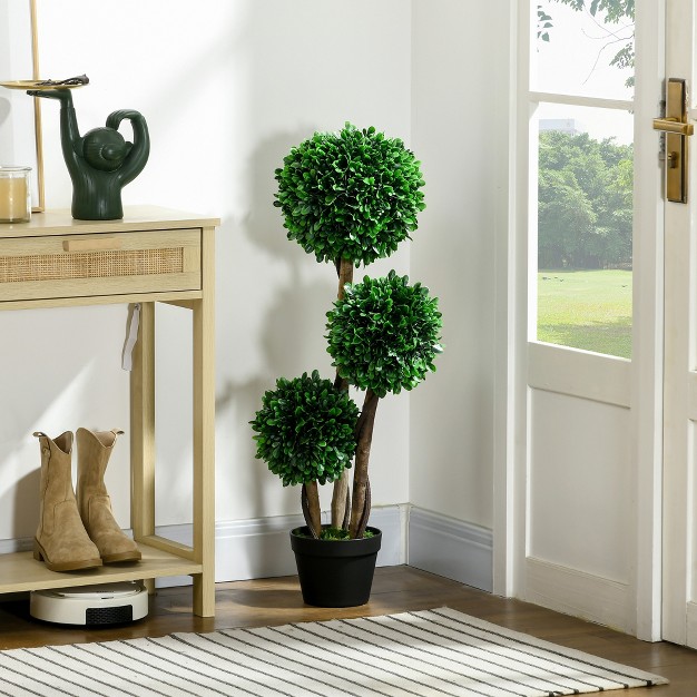 Artificial 3 Ball Boxwood Topiary Tree With Pot Indoor Outdoor Fake Plant For Home Office Living Room Decor