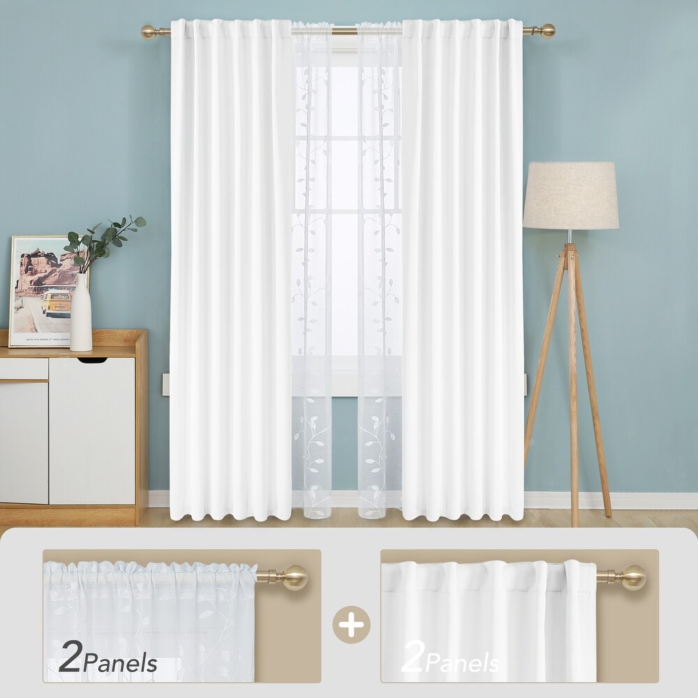 Deconovo Mix   Match Blackout and Sheer Embroidered 4 Piece Curtain Panel Set