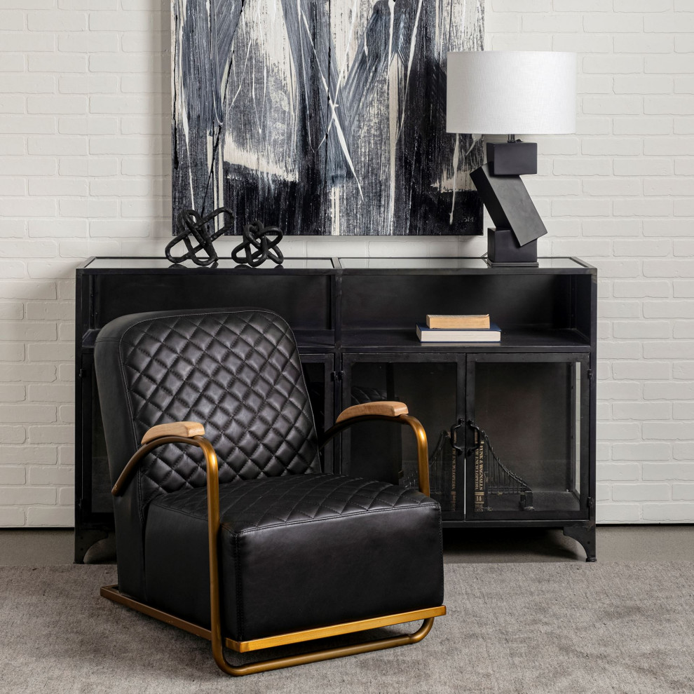 Horace I Black Diamond Patterned Genuine Leather w/ Gold Iron Frame Accent Chair   Contemporary   Armchairs And Accent Chairs   by HedgeApple  Houzz