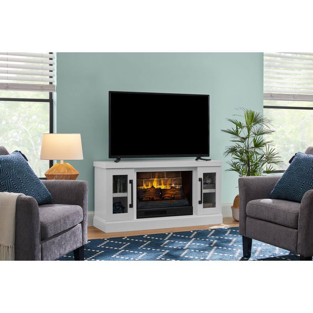 StyleWell Spruce Hallow 48 in. Freestanding Electric Fireplace TV Stand in White HDFP48-55AE