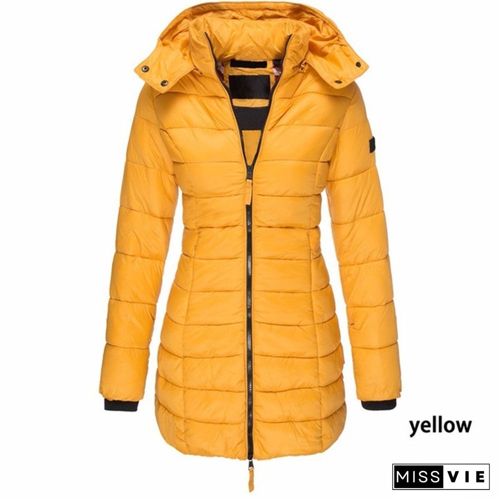 New  Winter Long Down Jacket Women's Thick Warm Hooded Cotton Padded Down Jacket Coat