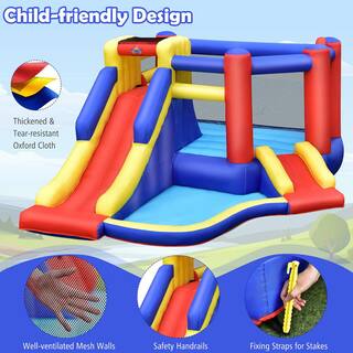 Gymax Inflatable Bouncy Castle House Kids Jumping Bounce House wDouble Slides and 550-Watt Air Blower GYM10600