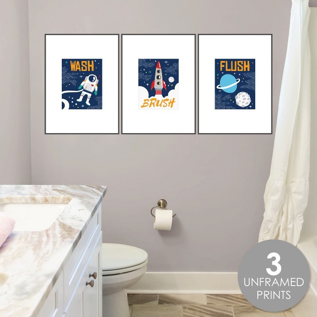 Big Dot Of Happiness Blast Off To Outer Space Unframed Wash Brush Flush Rocket Ship Bathroom Wall Art 8 X 10 Inches Set Of 3 Prints