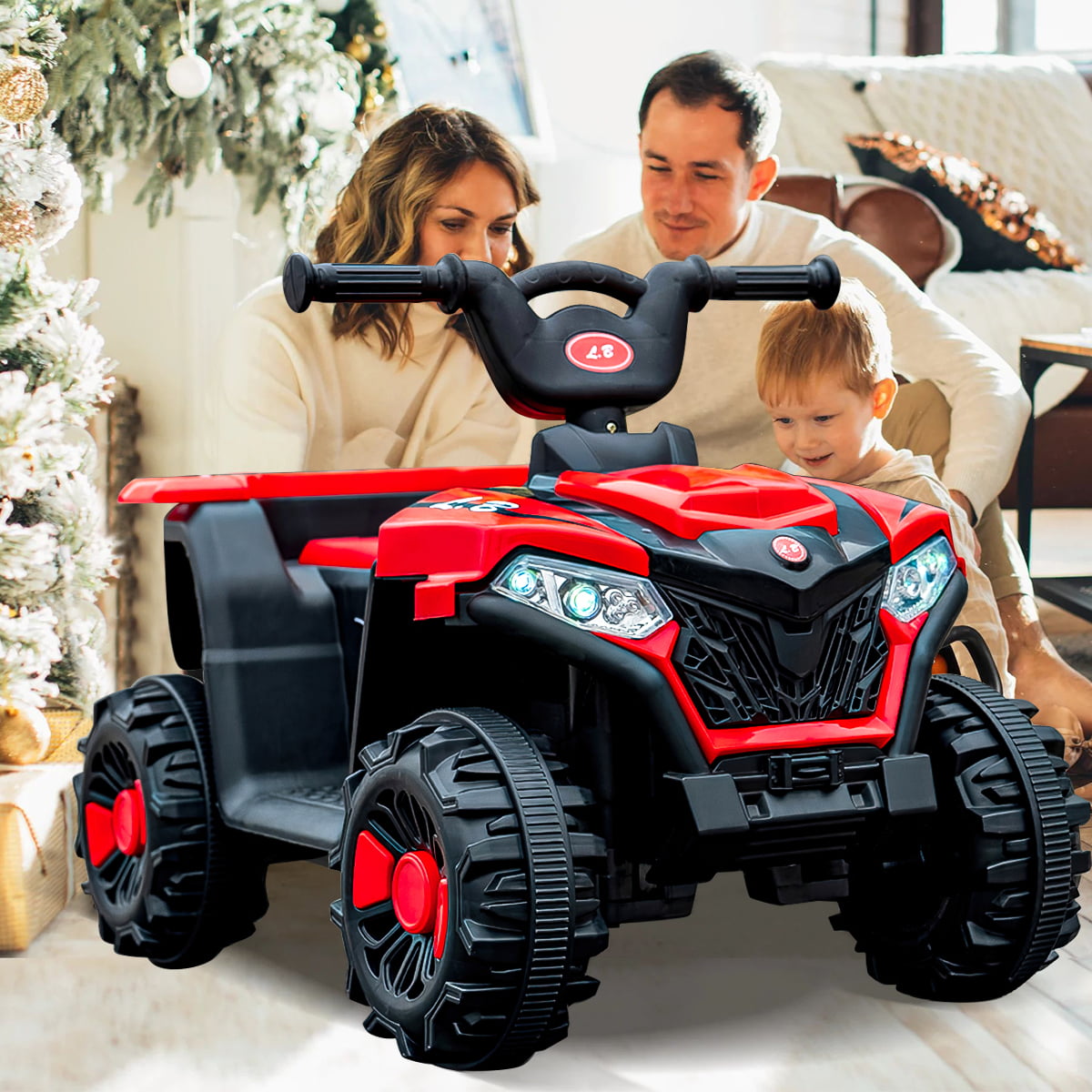 Cmgb 6V Ride On Atv for Kids,Electric 4-Wheeler Car with LED Headlights,Children's Electric ATV with LED Headlights