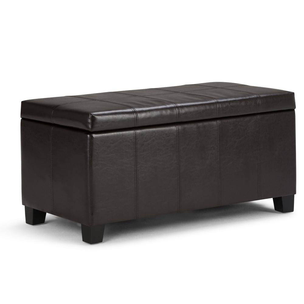 Simpli Home Dover 36 in. Wide Contemporary Rectangle Storage Ottoman Bench in Tanners Brown Vegan Faux LeatherBedroom Bench 3AXC-OTT223