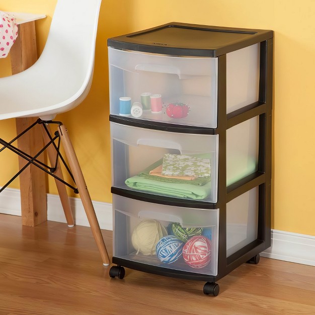 Sterilite 3 drawer Plastic Rolling Storage Cart Clear With Black Frame