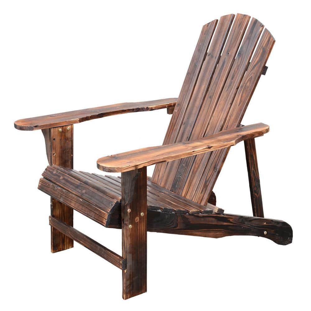 Outsunny Brown Wooden Adirondack Outdoor Patio Lounge Chair with Included Ottoman and WaterFighting Material