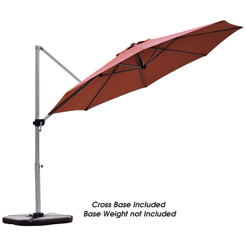 11 FT Patio Offset Cantilever Umbrella 360° Rotation Tilt with Cross Base & Crank Handle