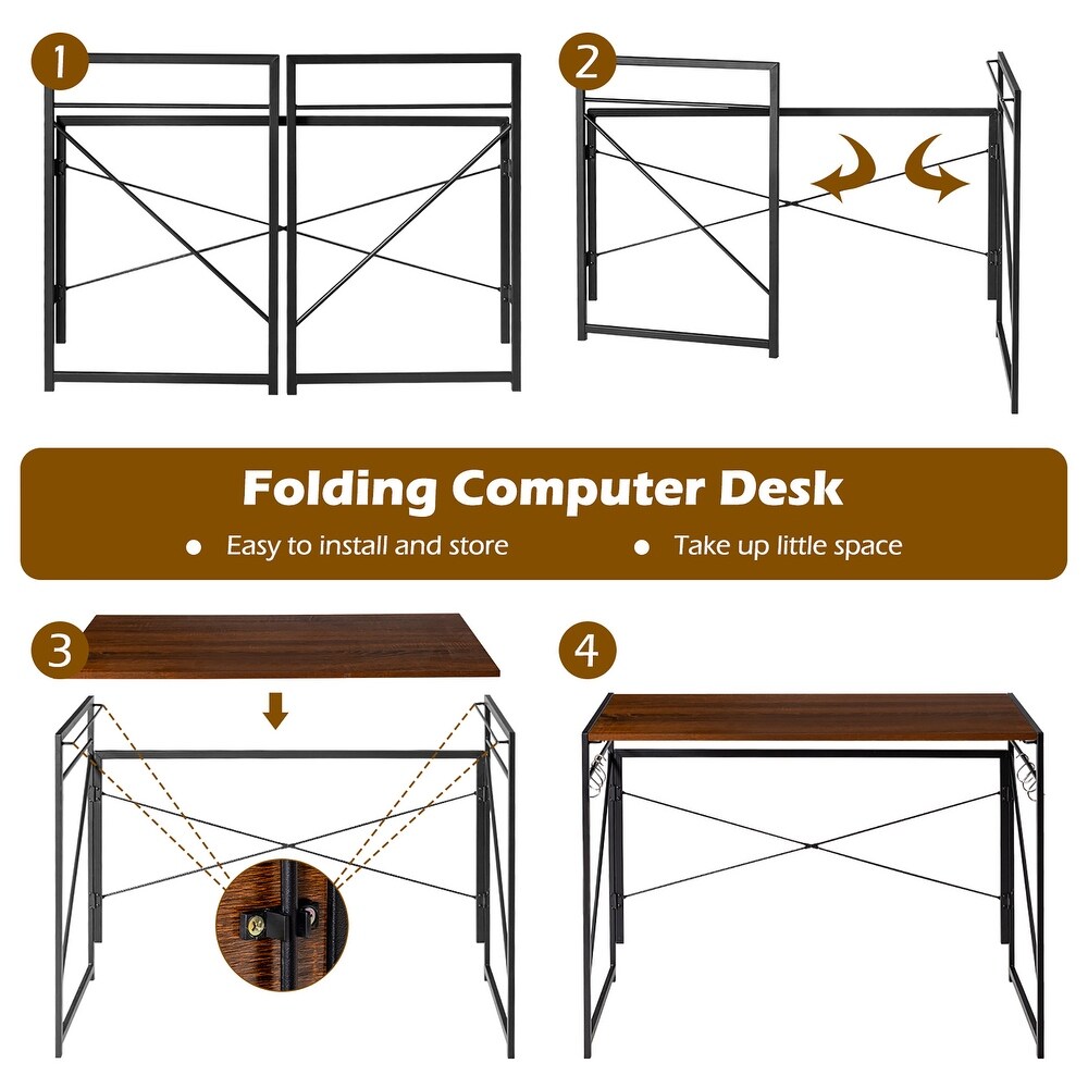 Costway Folding Computer Desk Writing Study Table w/6 Hooks Home