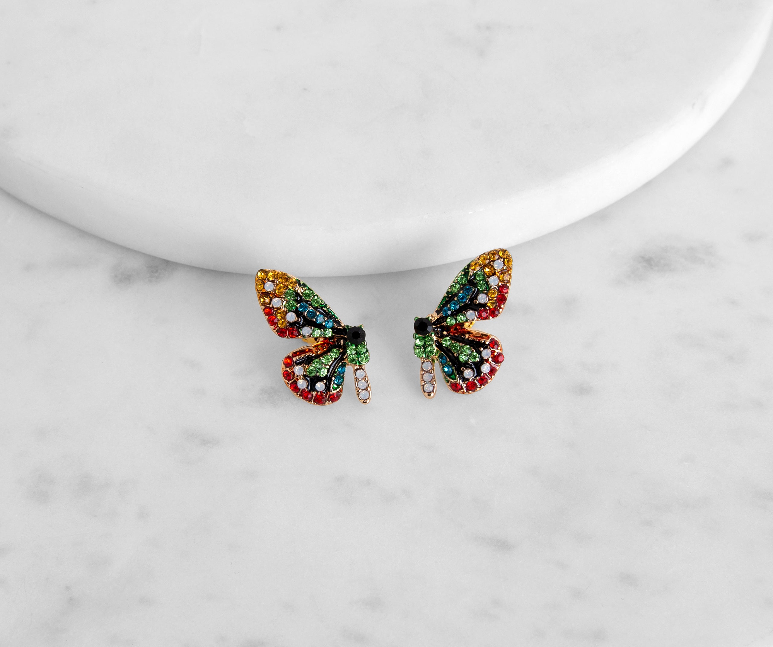 Over The Rainbow Rhinestone Butterfly Stud Earrings