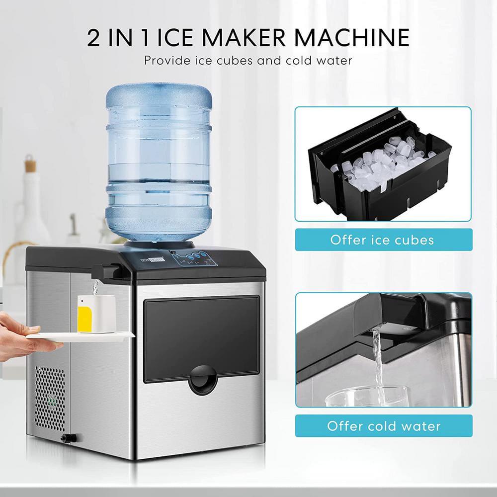 VIVOHOME Electric 2 in 1 48 lbsFreestanding Ice Maker with Water Dispenser Combo Machine in Silver