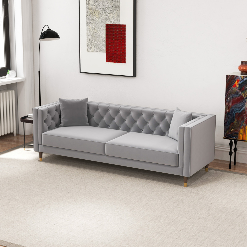 Clark Mid Century Modern Luxury Tufted Velvet Sofa   Midcentury   Sofas   by Ashcroft Furniture Co.  Houzz