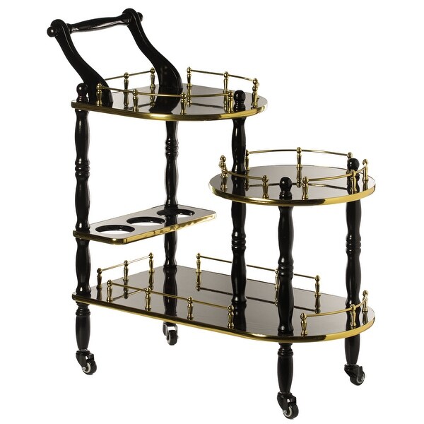 Wood Serving Bar Cart Tea Trolley 3 Tier Shelves and Rolling Wheels