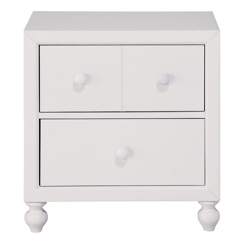 2 Drawer Wooden Nightstand with Turned Legs， White