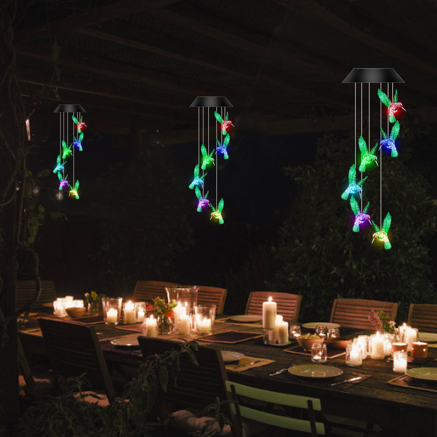 Chrlaon Solar Changing Wind Chime Light， Hanging Hummingbird Wind Chime for Outdoor Multicolor