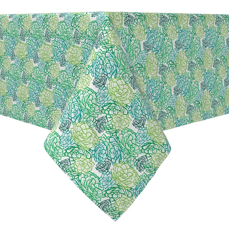 Square Tablecloth， 100% Cotton， 60x60， Stenciled Green Succulents