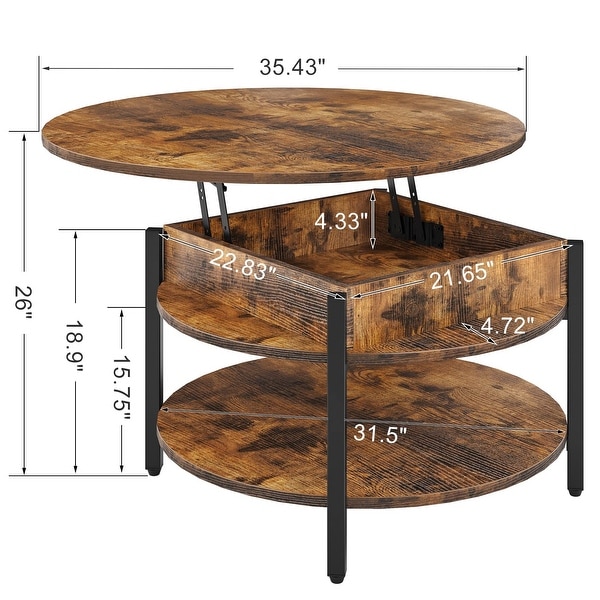 Round Lift Top Coffee Table for Living Room， 35.43'' Round Coffee Table with Storage and Hidden Compartment - as picture