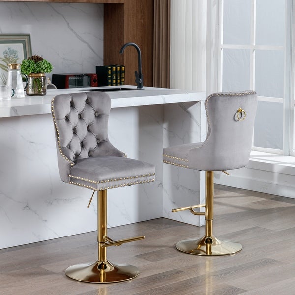 Set of 2 Swivel Velvet Barstools with Backs，Adjusatble Seat Height Design