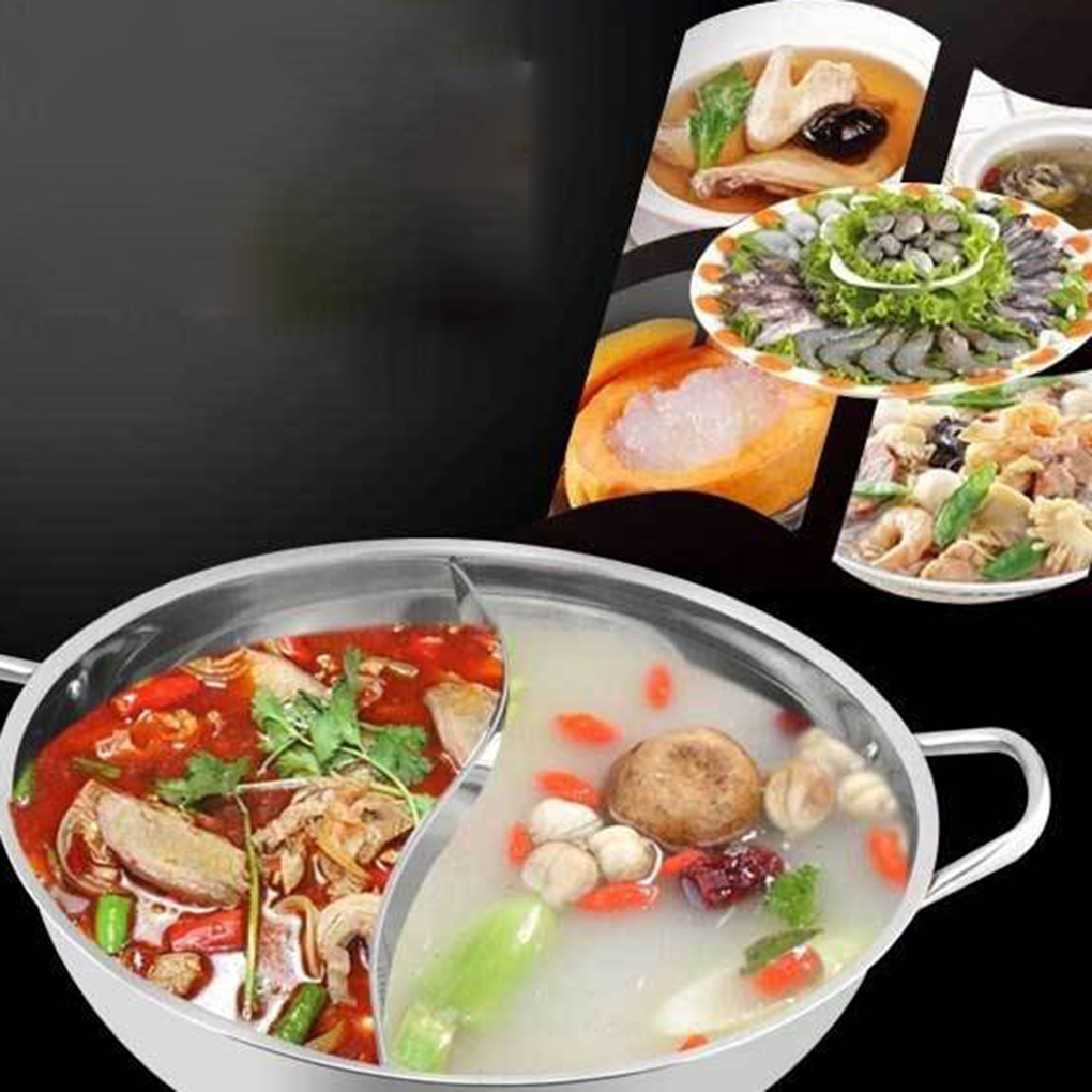 Dual Sided Stainless Steel Hot Pot Yuanyang Pot Shabu Shabu Yin Yang Chafing Dish Cookware Sale 8430