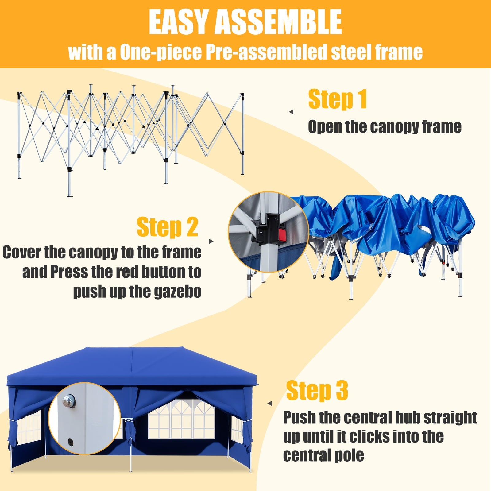 AVAWING 10 x 20 Canopy Tent with Sidewalls, Folding Pop Up Canopies Height Adjustable, Anti-UV & Waterproof Outdoor Canopy Tent with Portable Carry Bag for Parties, Patio, Commercial