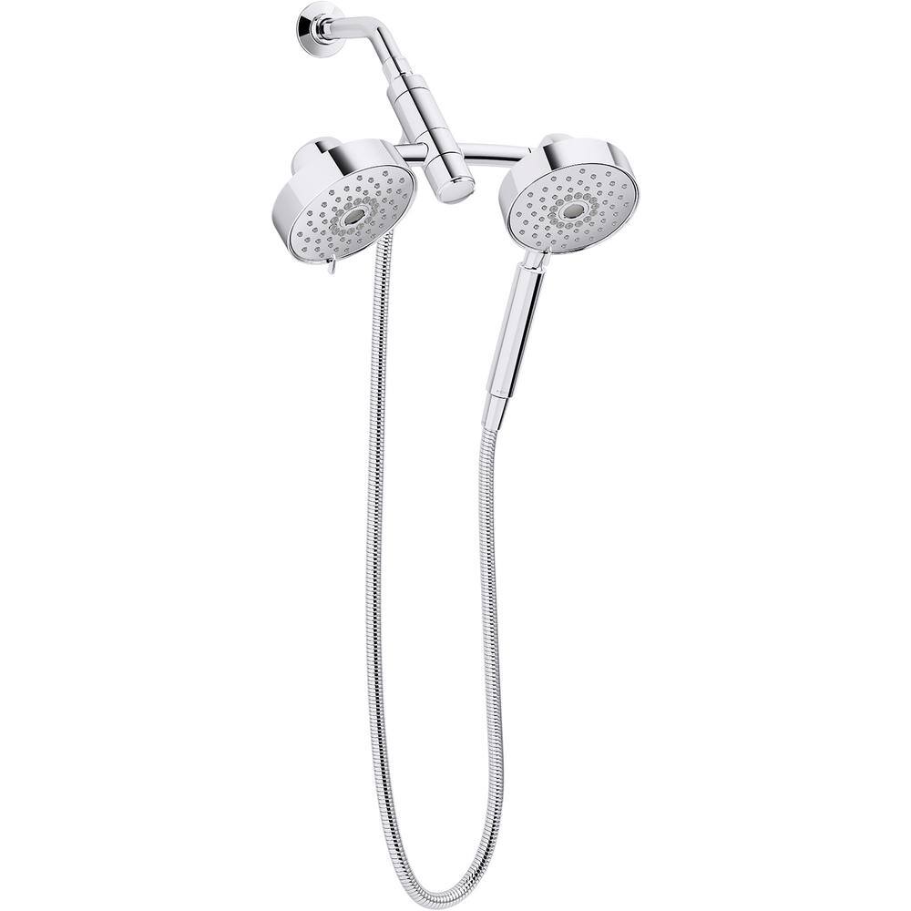 KOHLER Purist 3-Spray Patterns with 2.5 GPM 5 in. Wall Mount Dual Shower Heads in Polished Chrome K-23219-CP