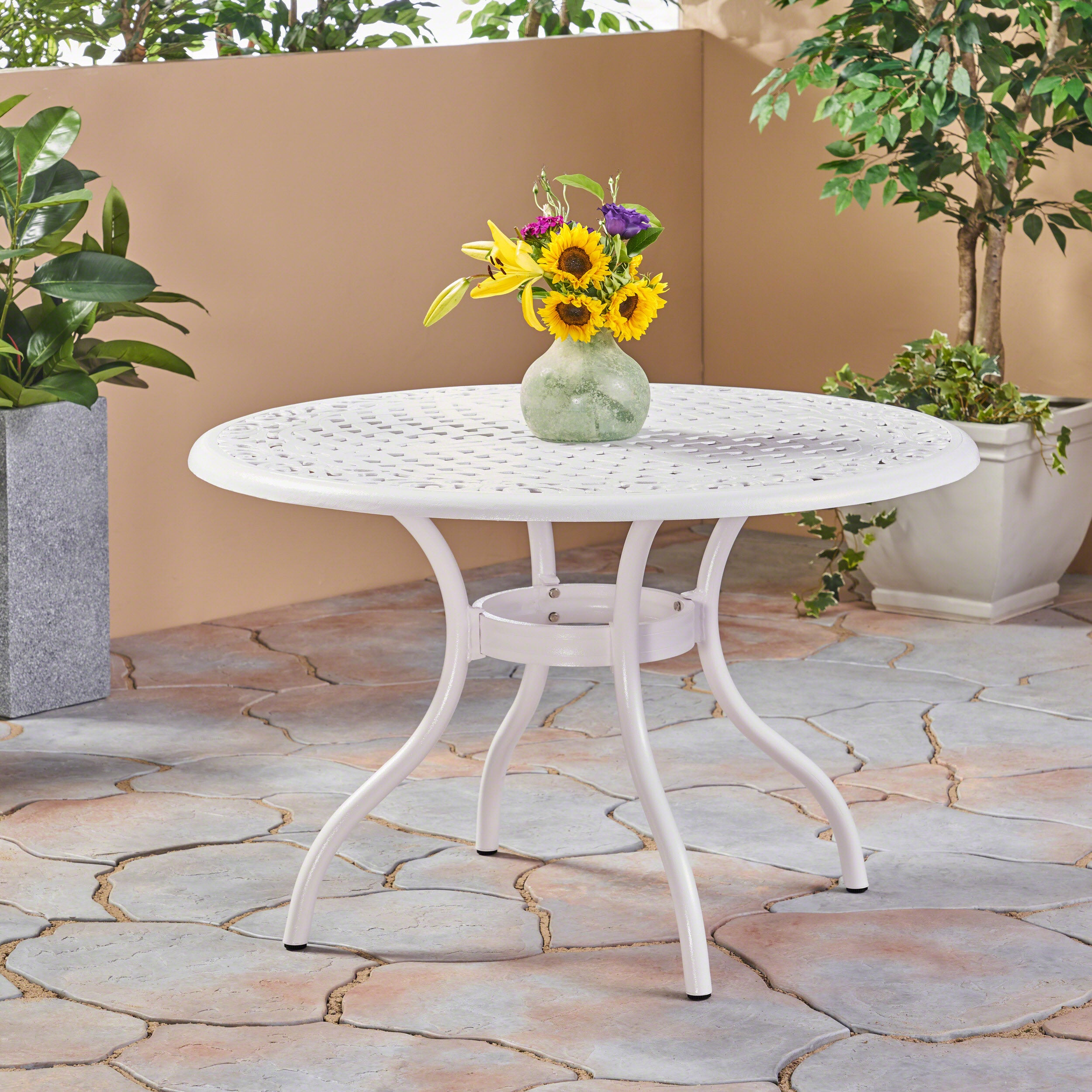 Simon Outdoor Aluminum Round Dining Table, White