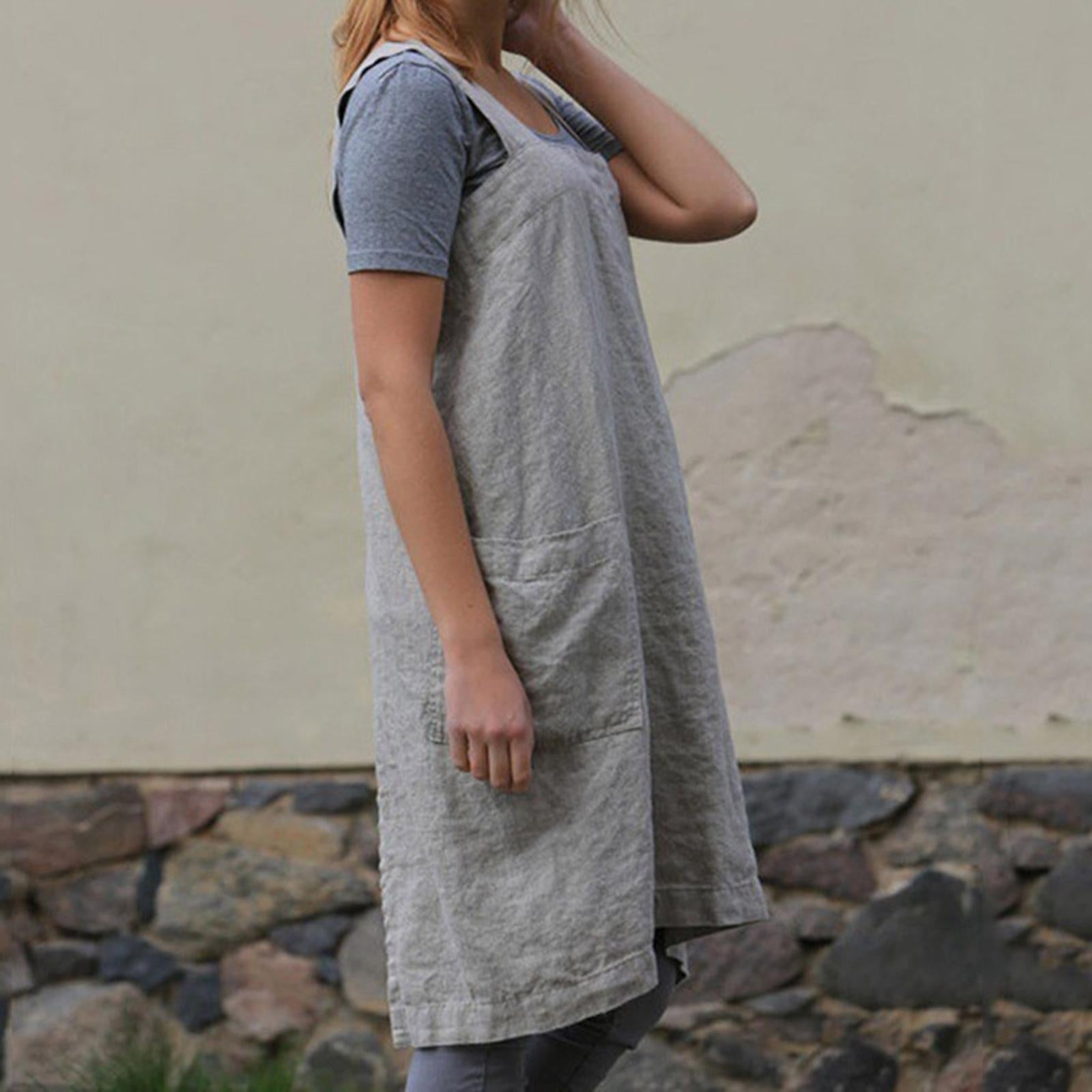 Linen Apron with Pockets Gardening Works Painting Pinny Gift Pinafore Dress with XL