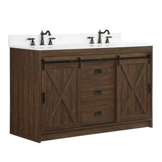 SUDIO Rafter 54 in. W x 22 in. D x 33.86 H Bath Vanity in Rustic Brown with Carrara White Engineered Stone Vanity Top Rafter-54RB-D