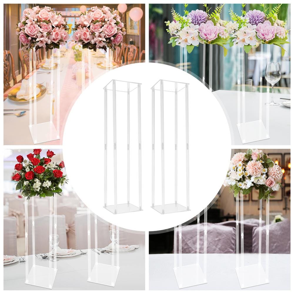 YIYIBYUS 9.84 in. W x 39.37 in. H 2-Pieces Modern Plastic Square Wedding Decoration Clear Acrylic Flower Display Rack OT-ZJGJ-5338