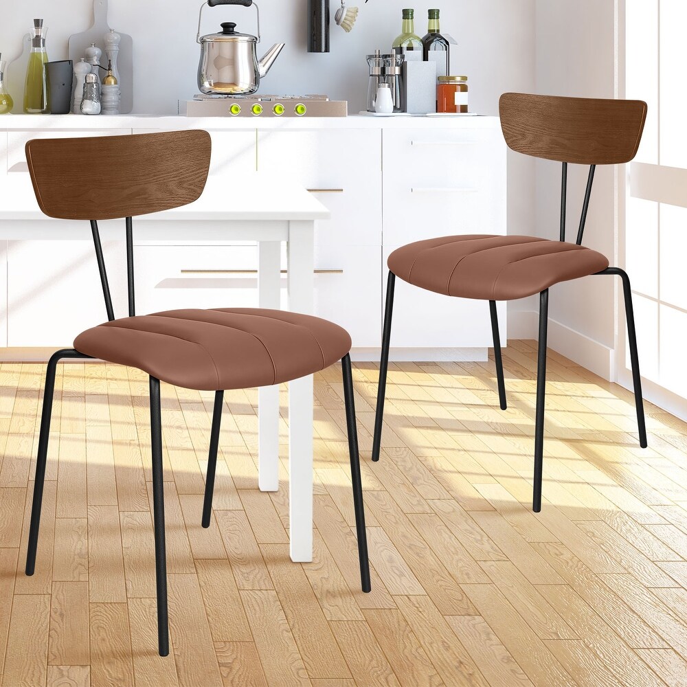 Modern Upholstered Dining Chairs with Curved Wood Back   Metal Legs   19.3”L x 18.5”D x 30.3”H