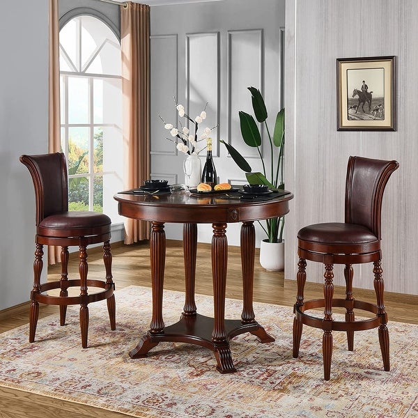 Solid Wood Swivel Bar Stool Carved Hardwood Rotatable Pub Height Stools