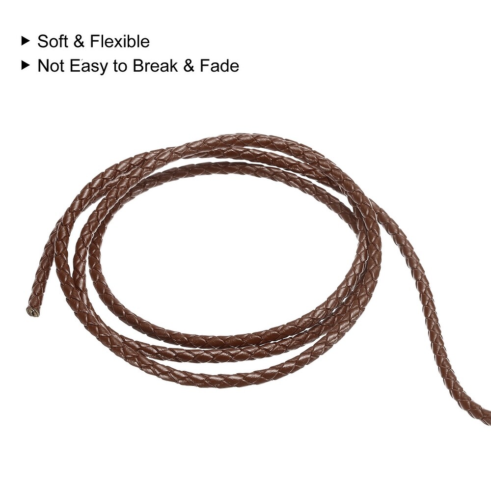 2.19 Yards 3mm Dia Leather Cord Braided String for DIY Crafts  Coffee