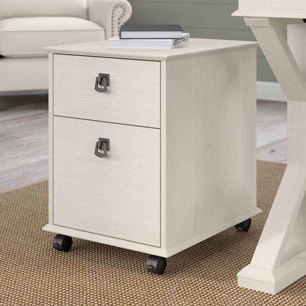 Bush Furniture Homestead Farmhouse Mobile File Cabinet in Linen White Oak HOF117LW-03