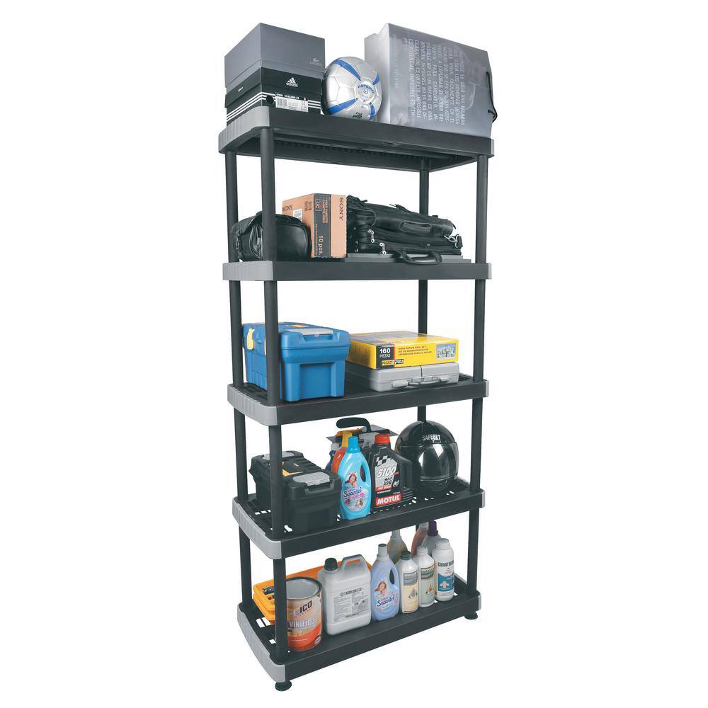 Rimax Black 5-Tier Plastic Garage Storage Shelving Unit (36 in. W x 75 in. H x 18 in. D) 9494