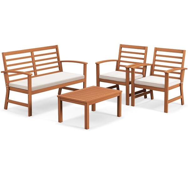 Gymax 4PCS Outdoor Furniture Set w/ Soft Seat Cushions Stable Acacia