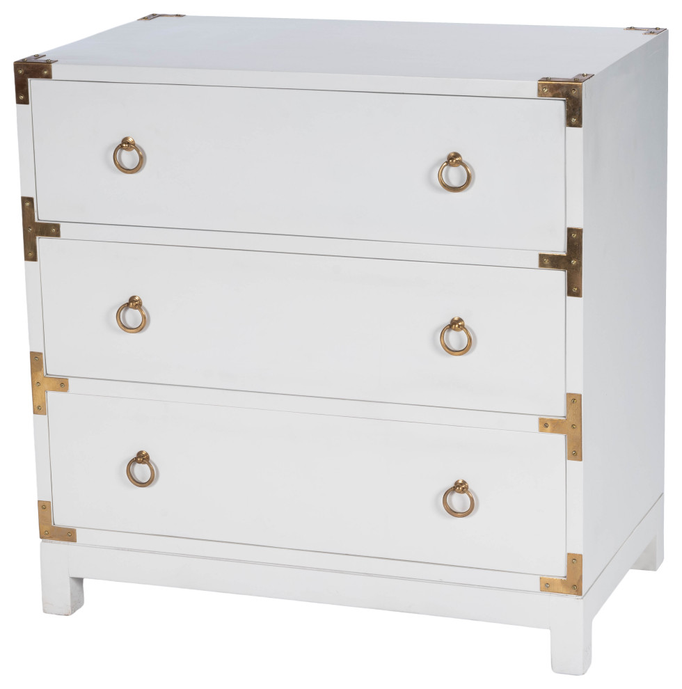 Forster Glossy White Campaign Chest  9337304   Transitional   Accent Chests And Cabinets   by Kolibri Decor  Houzz