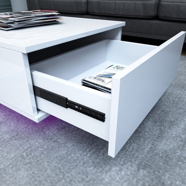 High Gloss Coffee Table with 16 Colors LED Lights， Living Room Side Table， Modern Sofa Table - as picture