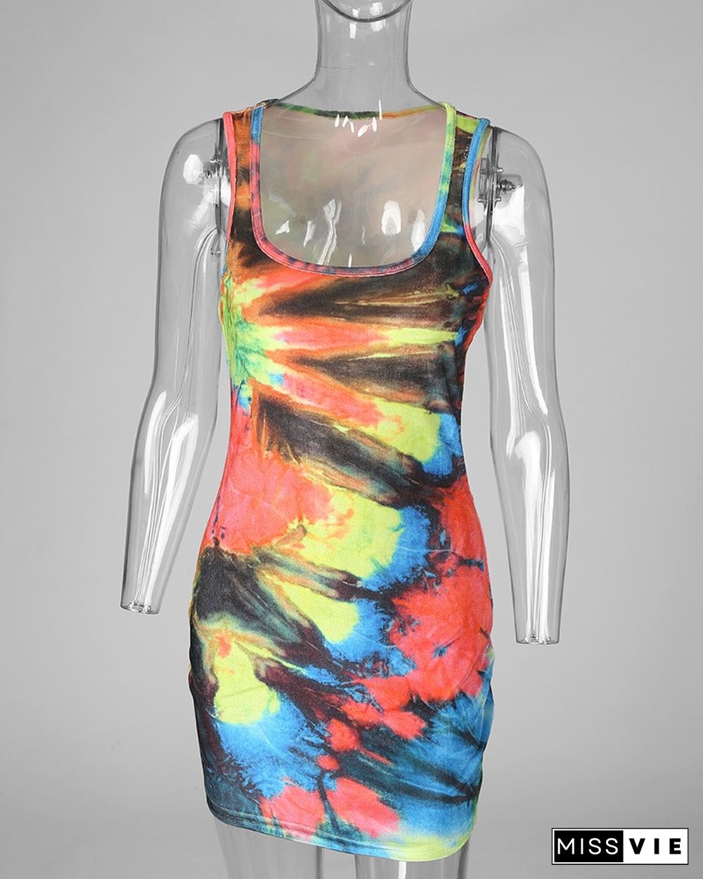 Tie Dye Print Ruched Bodycon Dress