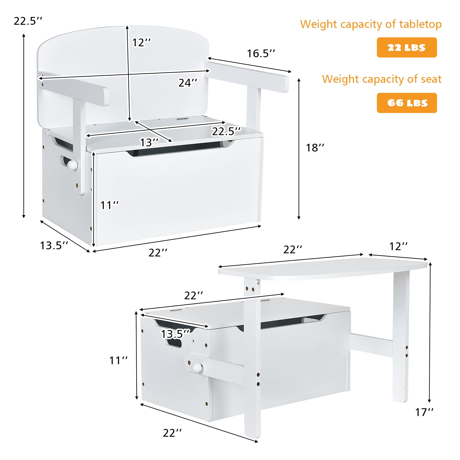 Costzon Kids Table and Chair Set, Convertible Toy Storage Bench with Built-in Handle for Kindergarten