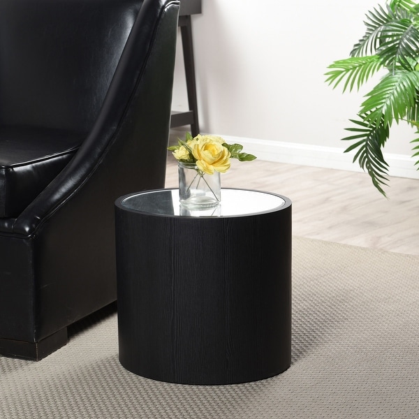 Dann Foley Lifestyle - Oval Side Table - Black Veneer， Inset Mirrored Table Top