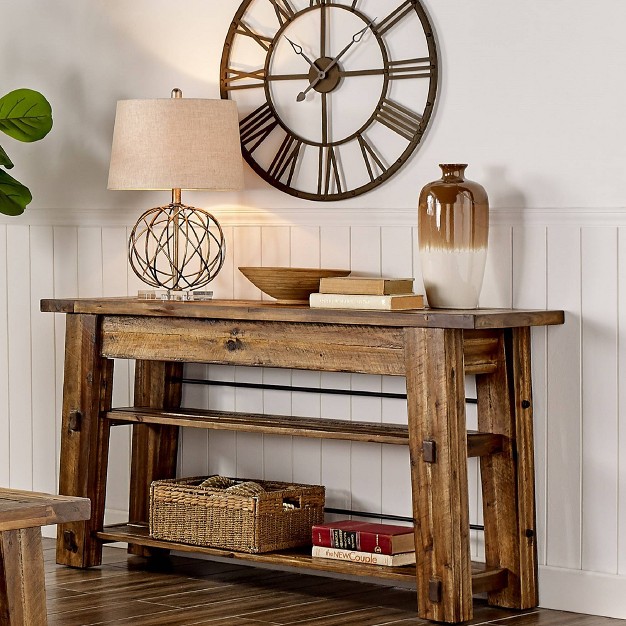 Durango Industrial Wood Console media Table With Two Shelves Dark Brown Alaterre Furniture