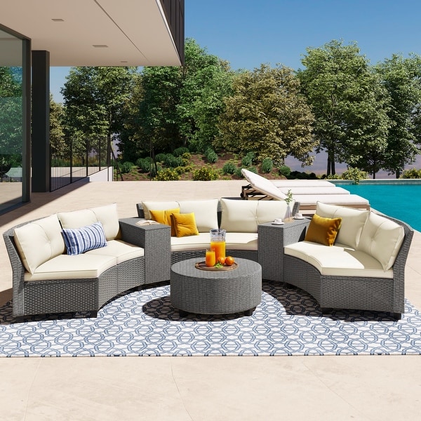 6Piece Rattan Patio Conversation Set with Cushions and Coffee Table