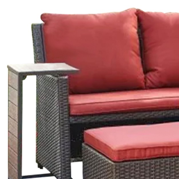 Four Seasons Courtyard x27 s Redington All weather Chic 3 piece Patio Seating Furniture Set With Loveseat Cushions Table And Ottoman Red