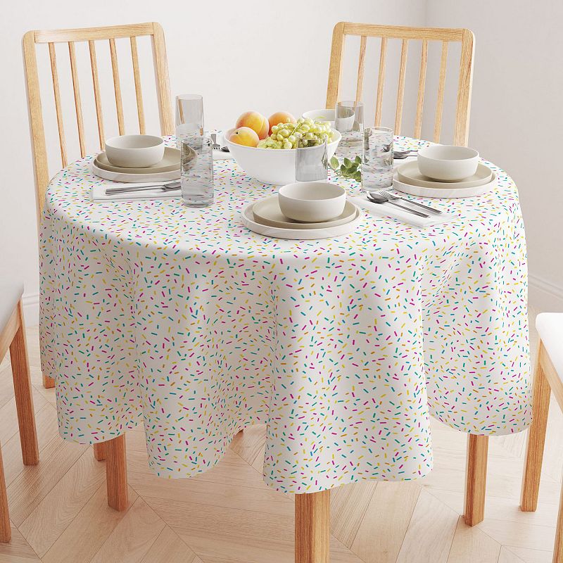 Round Tablecloth， 100% Polyester， 90 Round， Sprinkles on White