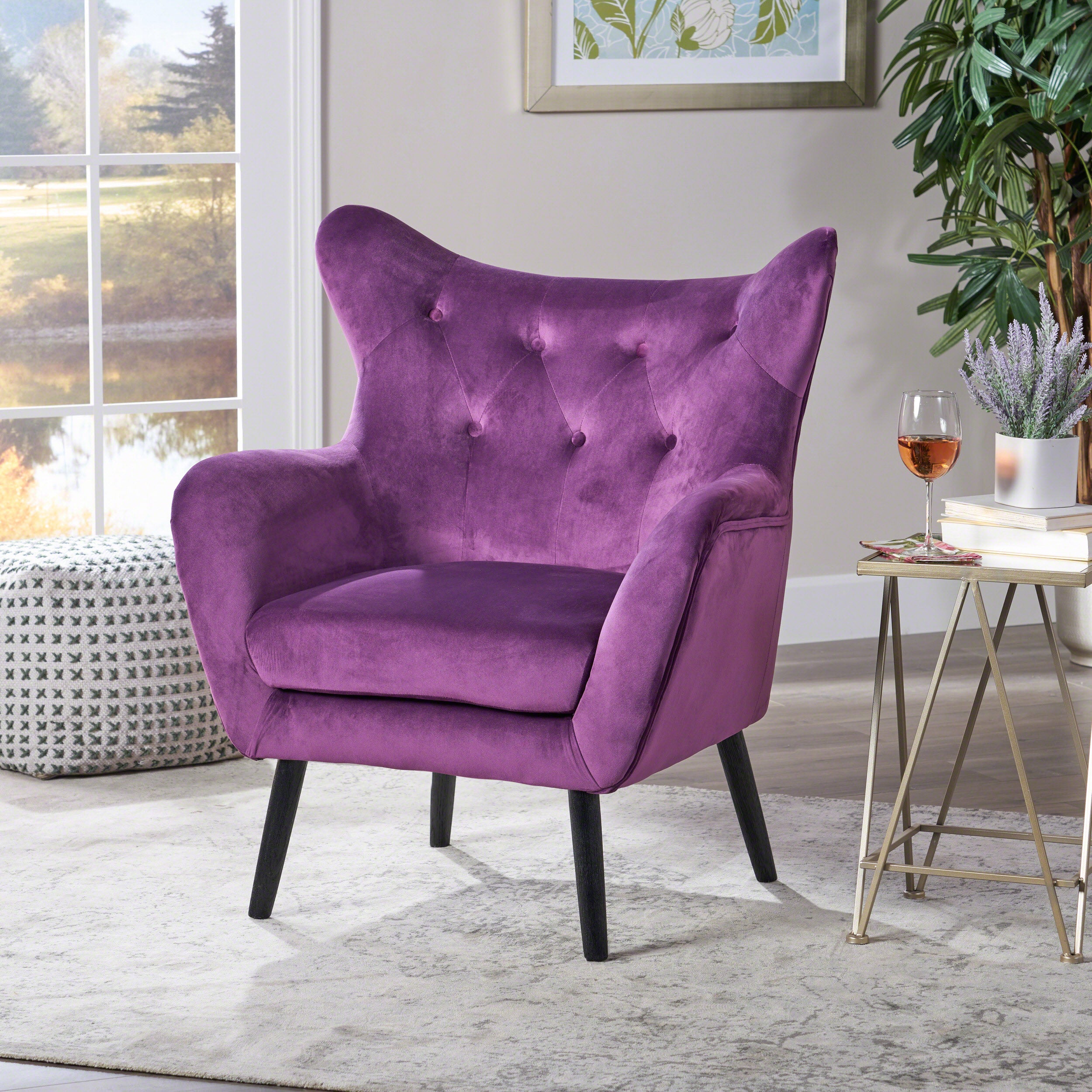 Mae Velvet Tufted Wingback Armchair